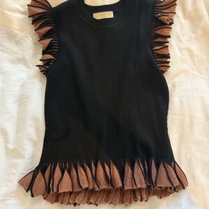Ulla Johnson Black and Brown Ruffle Sleeve Top